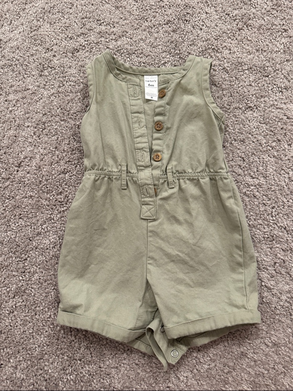 Carter's Olive Green Button-Front Cotton Romper